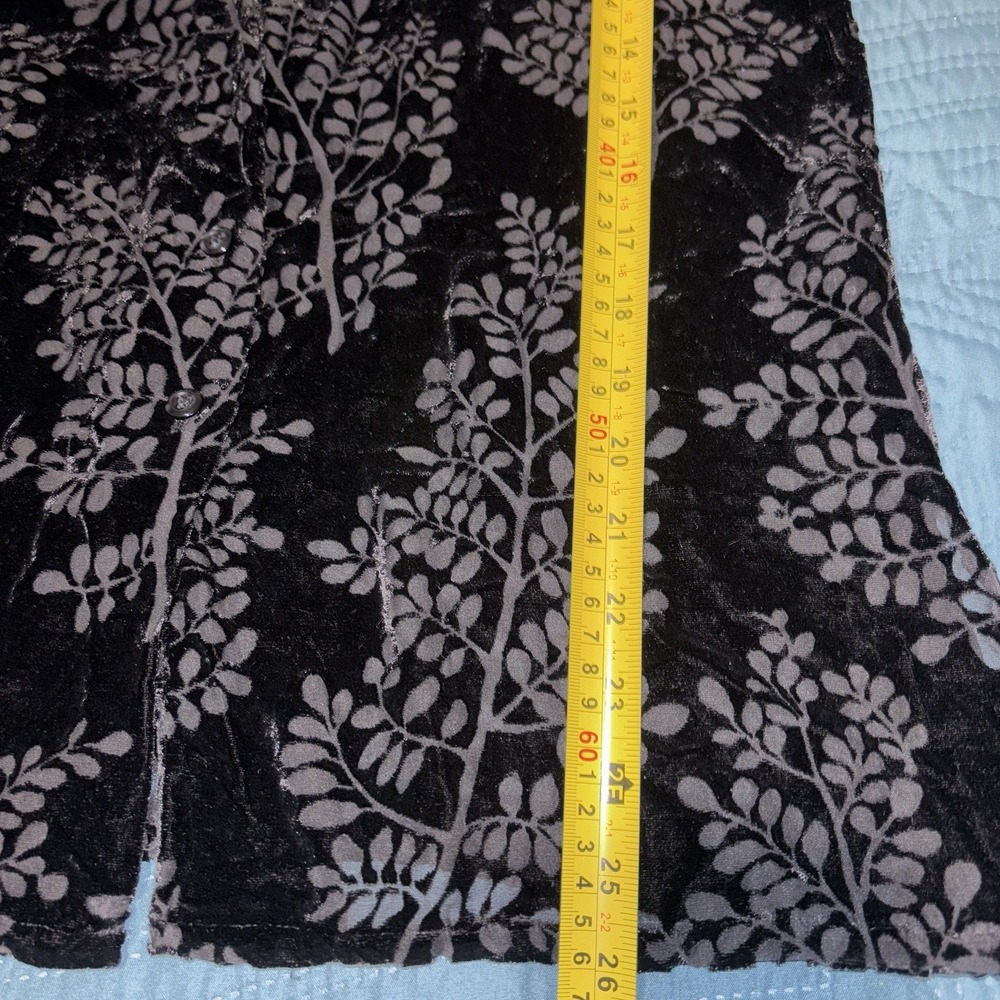 August‎ Silk Womens 8 Sheer Leaf Black Velvet Burnout Button Down Shirt Kawaii - Picture 4 of 8